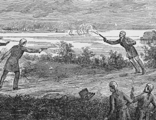 A 19th-century engraving of the Hamilton-Burr Duel (Granger)